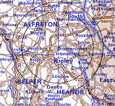 map showing area covered by Alfreton 50 plus forum
